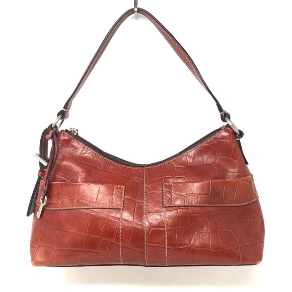 VTG Fossil Leather Shoulder Bag Faux Crocodile Siena Crescent Hobo #75082 - Picture 1 of 15